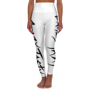 High-Waisted Yoga Leggings — Minimal Black Tribal Side Print