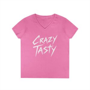 Crazy Tasty Ladies' V-Neck T-Shirt — Retro Script Casual Tee